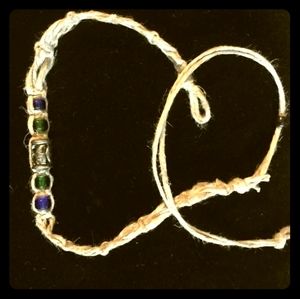 Handmade Hemp Choker Moon and Stars Blue Green